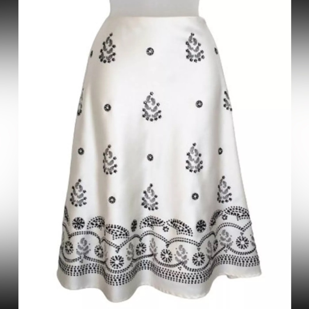 White House Black Market Satin Skirt Size 4 A-Line Paisley Beaded Midi